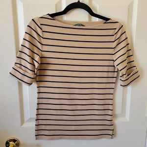 Lauren by Ralph Lauren- Tan and Black Boat neck Top - Small